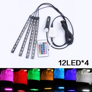 【ในสต็อก】รถสีสันสดใส RGB LED บรรยากาศบรรยากาศเบา ๆ 4 พร้อมไฟ 12 ดวง แสงภายใน