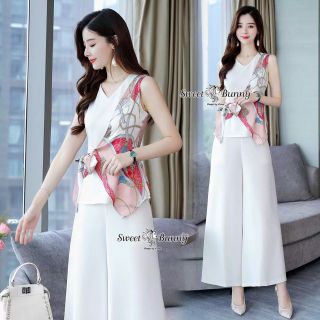 Sweet Bunny Present... Scarf Sleeveless Wide Leg Set