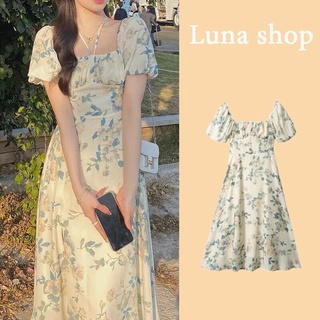 Luna shop🍑เดรส🌸เดรสผู้หญิงเดรส❤พระคุณ🎈ชุดเดรสลายดอกไม้อารมณ์อ่อนโยนสไตล์เกาหลีกระโปรงยาวผู้หญิง🚚พร้อมส่งจากกทม มาถึงใน 3-5 วัน