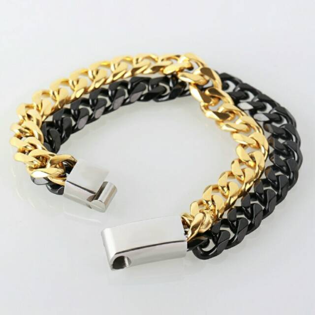 สร้อยข้อมือสีดําทอง 316L สําหรับผู้ชาย