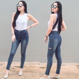 Cc jeans 148 S-3XL กางเกงยีนส์ผู้หญิงแฟชั่น  เอวสูง ขาด ผ้าไม่ยืด ปลายขารุ่ย