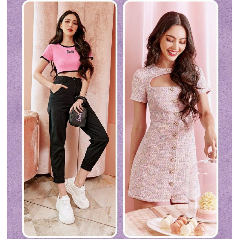 ลิขสิทธิ์แท้ Pomelo Barbie Pink Dress Tweed ทวิต ผ้าทวีต โพเมโล่ บาร์