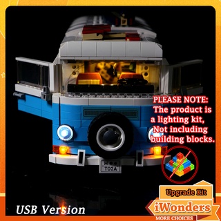 Volkswagen T2 Camper Van โคมไฟ USB พร้อมบล็อกตัวต่อ MOC 10279 DIY