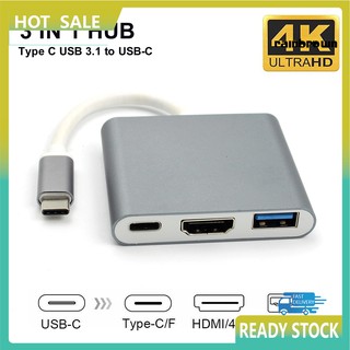 3 in 1 อะแดปเตอร์แปลงฮับ USB 3.1 Type-C เป็น 4K UHD HDMI USB-C สําหรับ Macbook