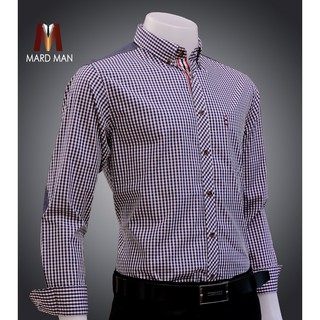 Mardman เสื้อเชิ้ตผู้ชาย แขนยาว ลายสก๊อต สีน้ำเงิน ราคาถูก