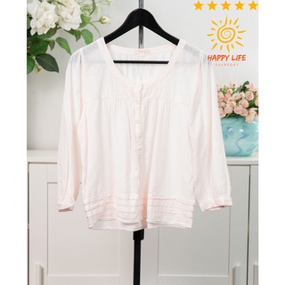 เสื้อมือสอง MusMush ผ้าคอตตอน แขนยาวสามส่วนน่ารัก สีชมพูโอรส ผ้าใส่สบายไม่ร้อนไซ้ส์2  สภาพดี สไลด์รูปดูขนาดสินค้าได้