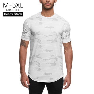 ชาย ลายพราง กีฬา ฟิตเนส เสื้อยืด ความยืดหยุ่น แห้งเร็ว ระบายอากาศได้ M-5XL