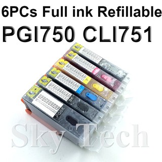 6PCs Full ink Refillable Cartridge for PGI750 CLI751 , for canon MG5470 IP8770 MG6370 MG6570 MG7170 IP7270,with ARC chip