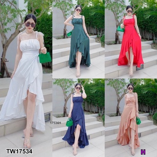 17534 แม็กซี่เดรสสายเดี่ยว ระบายหางปลา One-shoulder maxi dress with fishtail vent