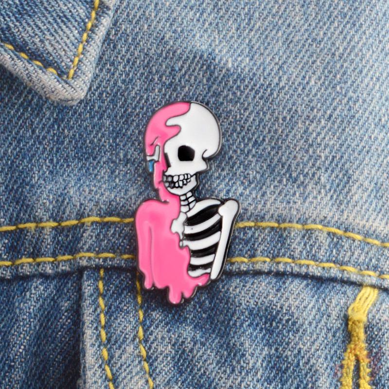 &gt; Ready Stock &lt; ❉ Skeleton Pins ❉ 1Pc Punk Pink Skull Collection Brooches Pins