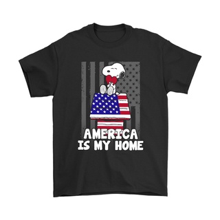 T-shirt  เสื้อยืด พิมพ์ลาย America Is My Home Independence Day 4Th Of July Snoopy สําหรับผู้ชายS-5XL