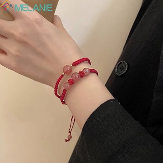 เครื่องประดับ สร้อยข้อมือ เชือกถัก ประดับคริสตัลควอตซ์ รูปสตรอเบอร์รี่ สีแดง สีดํา หรูหรา สไตล์วินเทจ สําหรับผู้หญิง และผู้ชาย