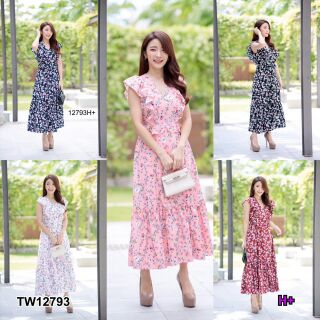 Maxi Dress แม็กซี่เดรสไหล่ระบายแขนกุด ผ้าไห