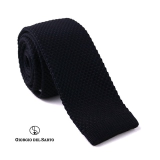 Giorgio Del Sarto Knitted Necktie Black with Fabric Texture เนคไทไหมพรมสีดำมีเท็กเจอร์