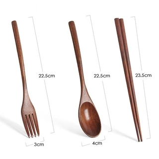ช้อนส้อมไม้ ชุด 3 ตะเกียบ + ทัพพีจีน + ส้อมบนช้อนส้อมไม้