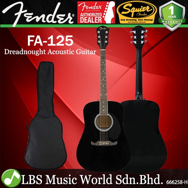 Fender FA-125 กีต้าร์โปร่ง Spruce Top พร้อมกระเป๋า Fender สีดํา (FA125 FA 125)