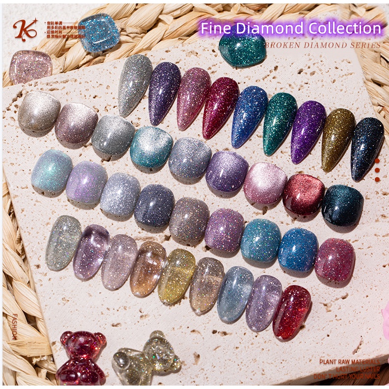 สีทาเล็บเจล kale plus สีลูกแก้ว Fine diamond series กากเพชร สีเจลสะท้อนแสง ยาทาเล็บต้องการใช้อบ พร้อมส่งในไทย 8ml