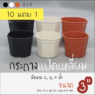 กระถางพลาสติก 8เหลี่ยม 3" (ซื้อ 10 แถม 1ค่ะ) กระถางแคคตัส กระถางไม้อวบน้ำ