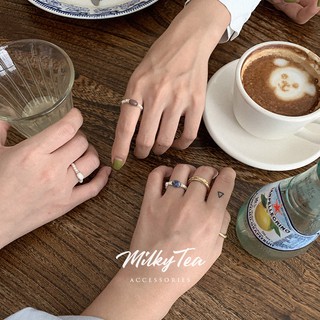 MilkyTeaACC แหวนหินธรรมชาติ มีสามสีให้เลือก แหวนนิ้วชี้ลูกปัดมุกแฮนด์เมด แหวนใหม่สไตล์เกาหลี ของขวัญสำหรับแฟน