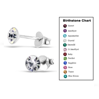 Crystal Stud Earring 925 Sterling Silver Amethyst 925 ต่างหูคริสตัลเงินแท้925สีอเมทิสต์