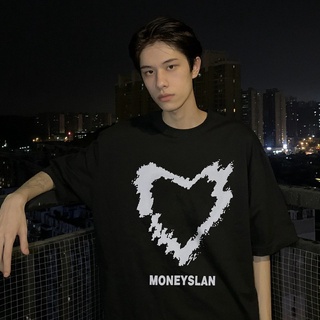 Moneyslan เสื้อยืดแขนสั้น ผ้าฝ้าย ทรงหลวม สไตล์อเมริกัน แฟชั่นฤดูร้อน สําหรับผู้ชาย และคู่รักS-5XL