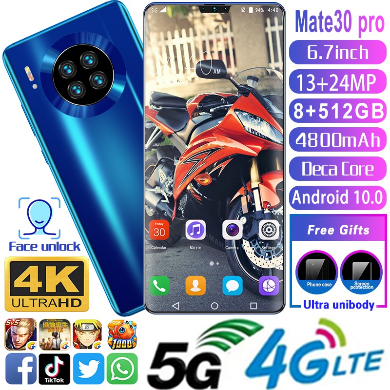 [คร้ายๆกับHuaweiค่ะ] Mate30pro 8GB+512GB โทรศัพท์มือถือ โทรศัพท มือถือเล่นเกม Android 10.0หน้าจอ 6.7 นิ้ว หน้าจอบางเฉียบ