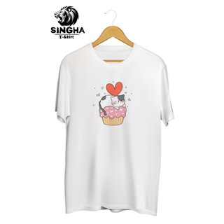 SINGHA T-Shirt Valentines 💕 เสื้อยืดสกรีนลาย น้องแมวหัวใจคัพเค้ก