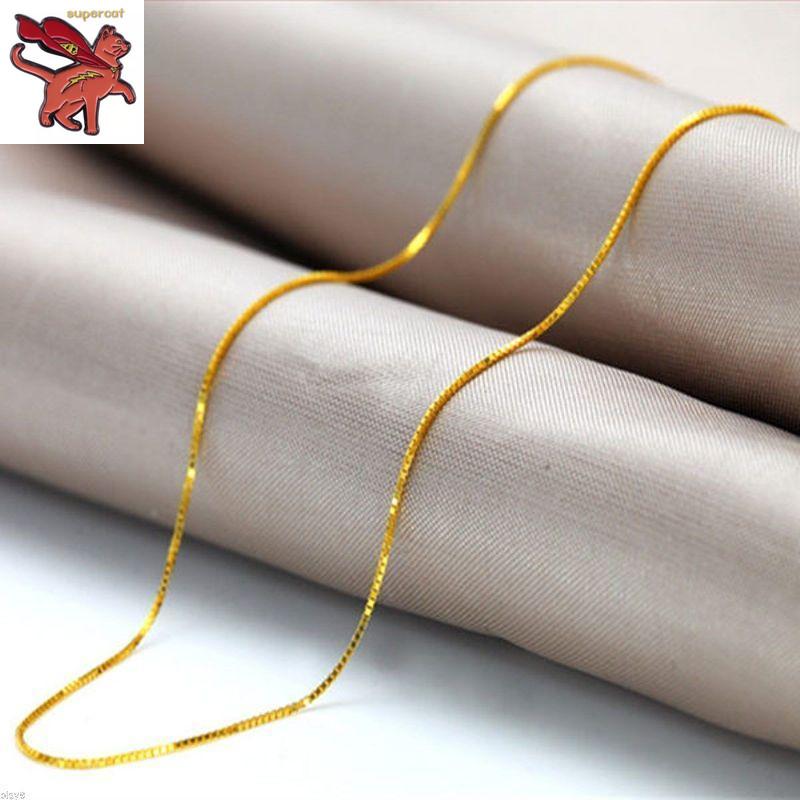 สร้อยคอทองคําสีเหลือง 18K สําหรับผู้หญิง Box Link Chain รูปที่ 4