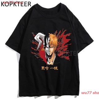 wu77 shop 2021 เสื้อยืดแฟชั่นสตรีท็อปส์ลําลอง Bleach Kurosaki One 90s saleลายการ์ตูน