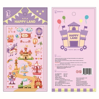 สติกเกอร์ PVC ลาย BONITO Happy Land สไตล์เกาหลี สําหรับตกแต่งสมุดไดอารี่ สมุดไดอารี่ เครื่องเขียน