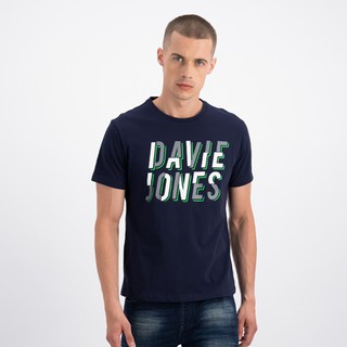 DAVIE JONES เสื้อยืด สกรีนโลโก้ สีกรม Logo T-Shirt LG0009NV