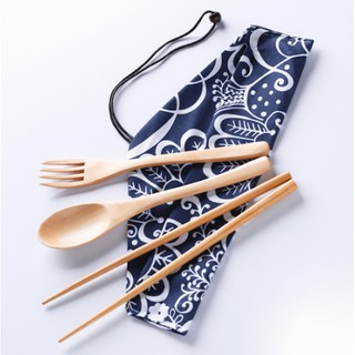 ชุดช้อนส้อมตะเกียบไม้บีชอย่างดี ||  Beech Wood Utensil Set To Go (Fork, Spoon &amp; Chopstick)