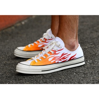 พร้อมส่ง ไม่ต้องรอพรีออเดอร์! รองเท้าผ้าใบ Converse ลายไฟ Converse All Star 70 Archive Print Flame – White/Enamel Red