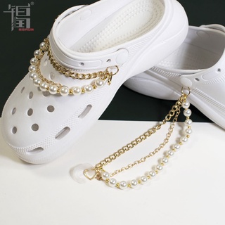 Croc Jibz ชุดโซ่ไข่มุก สีทอง สําหรับรองเท้า DIY 1 ชิ้น