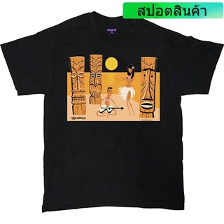 เสื้อยืดคอกลม ผ้าฝ้าย พิมพ์ลายโปสเตอร์ Pop Shag Tiki Beach สไตล์คลาสสิก แฟชั่นสําหรับผู้ชาย