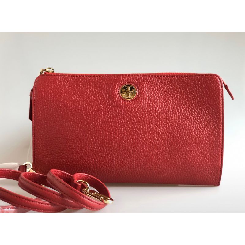 🎀 (สด-ผ่อน) กระเป๋าสะพาย สีแดง Kir Rolaye 49123 Tory Burch Brody Pebbled  Wallet Crossbody | Shopee Thailand