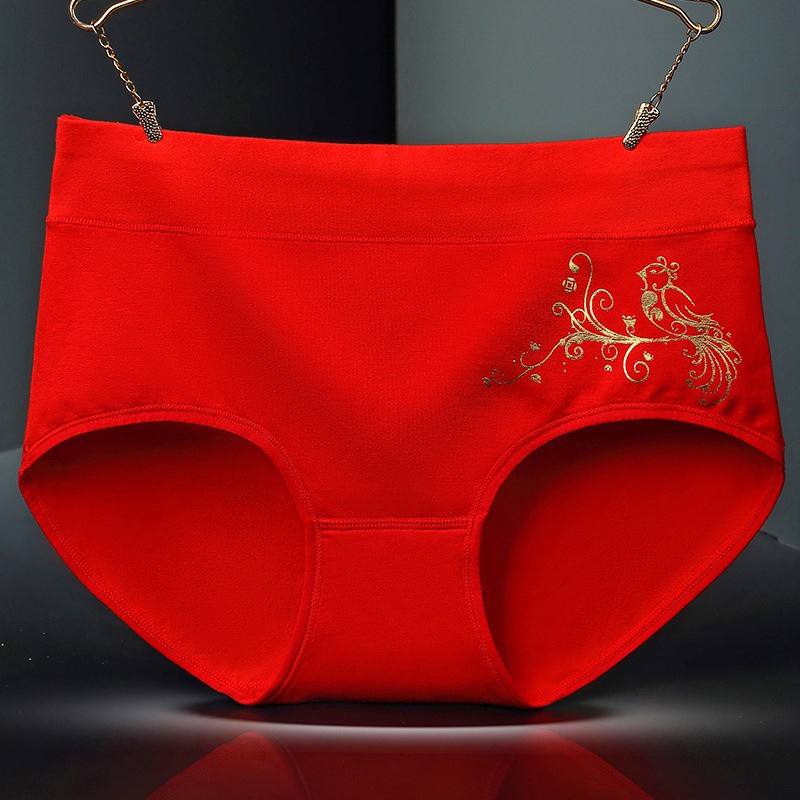 Red women's underwear gilded printing waist underwear wedding ...