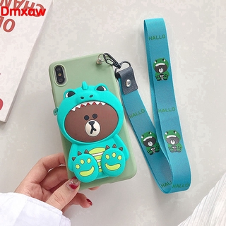 เคสโทรศัพท์มือถือ ลายการ์ตูนไดโนเสาร์ พร้อมกระเป๋าสตางค์ มีซิป และสายคล้อง สําหรับ Samsung Galaxy S22 Ultra Plus Note 20 Ultra 10 Lite S10 Lite 2020