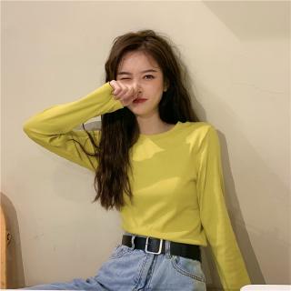 Women Korean Fashion Solid color round neck long-sleeved T-shirts 12 Colors