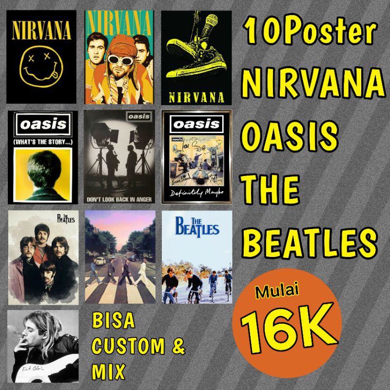 [10 ชิ้น] AESTTHETIC NIRVANA OASIS THE BEATLES BAND POSTER - A4 A5 SIZE