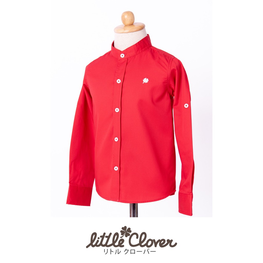 เสื้อเชิ้ตแขนยาวเด็กชาย สีแดง คอจีน