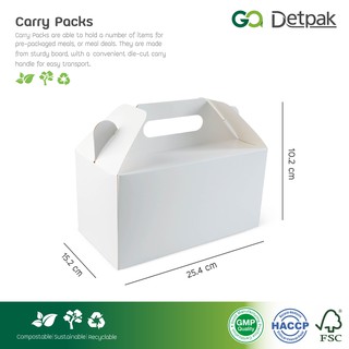 Detpak 50-200 ใบ/เเพ็ค กล่องขนม กล่องกระดาษมีหูหิ้ว สีขาว ไม่พิมพ์ลาย Food Grade  (พร้อมส่ง)  /GAECOPAK จีเออีโคเเพ็ค