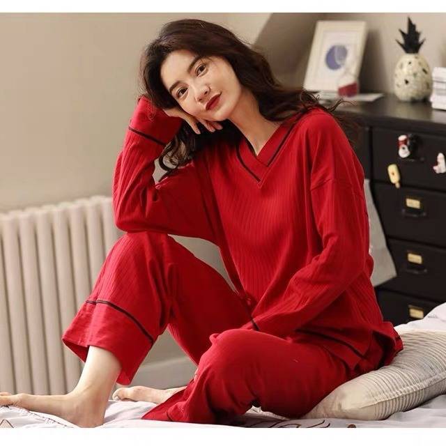 ชุดนอน ชุดนอนด้าย High End Double Sided Pajamas Women Spring And Autumn