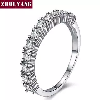 Zhouyang(โจวหยาง)เครื่องประดับ หรูหราสีเงิน แหวนเพชร ครึ่งวงกลม นิ้วแหวนแฟชั่นงานแต่งงานและแหวนหมั้นสำหรับผู้หญิง R589