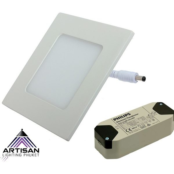 Recessed Panel Downlight Square, Aluminum in White,Philips LED Driver Build in LED 6W 3000K x1, Size