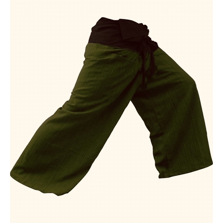 2 Tone Thai Fisherman Pants Yoga Trousers, กางเกงเล สีเขียว-ดำขนาดฟรีไซส์