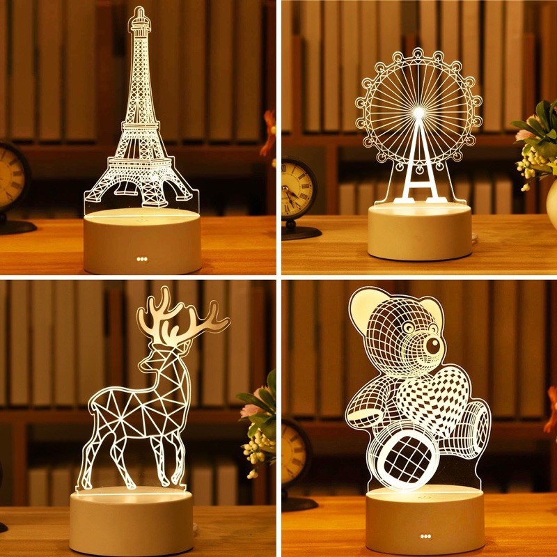 ส่งไวจริง โคมไฟตั้งโต๊ะ LED 3D เปิดได้3สี โคมไฟกลางคืน ตกแต่งห้องนอน กล่องของขวัญ