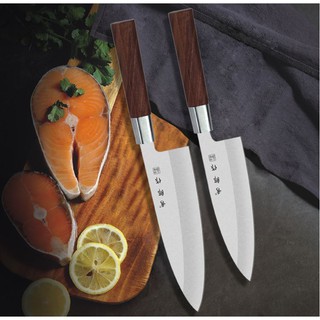 มีดเชฟญี่ปุ่นเดบะ ใบมีดยาว 18 เซนติเมตร ด้ามจับไม้ rose wood Japanese Deba knife blade long 18 cm rose wood handle.