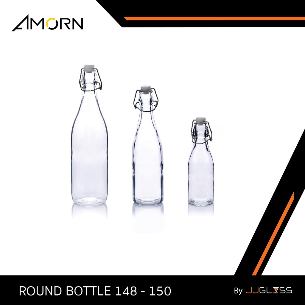 JJGLASS - (AMORN ) ROUND BOTTLE - ขวดแก้วฝาคลิปล็อค ขวดฝาสปริงล็อค ขวดแก้วมีจุกล็อก ทรงกลม