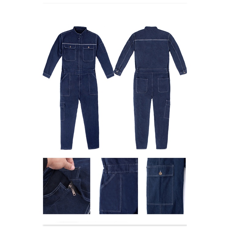 Men Denim Work Coveralls Repairman Overalls with Reflective Strip Working Welding Uniforms Plus Size Safety Clothing #3
